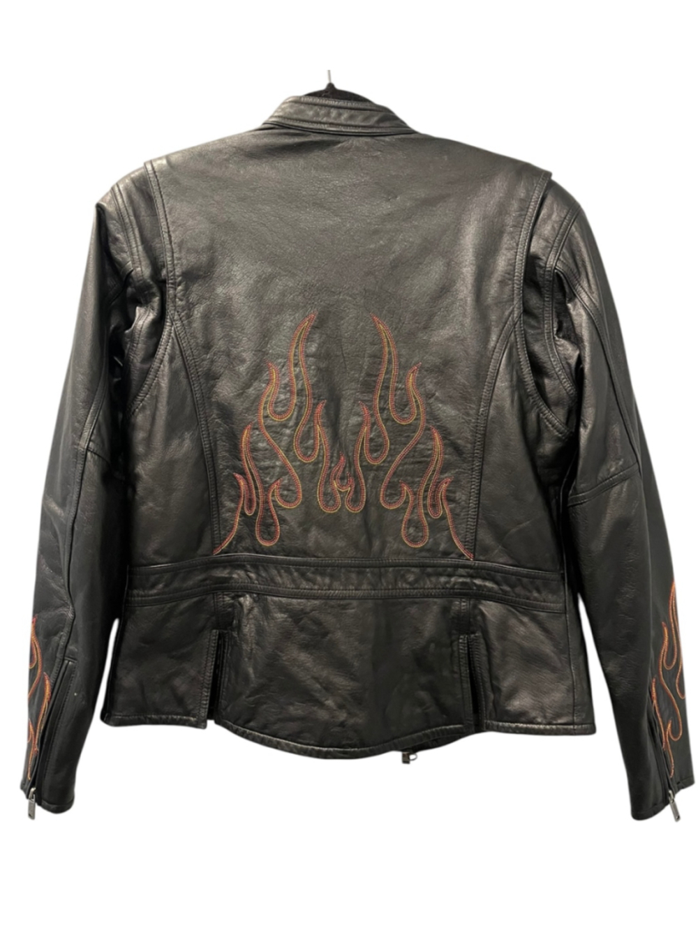 Vintage Harley Davidson Womens Flame Leather Motorcycle Jacket Size M RN 103819